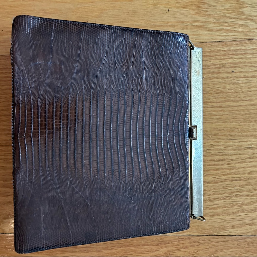 Vintage dark brown lizard embossed clutch bag